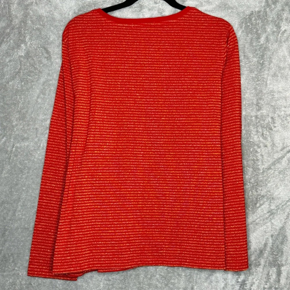 Coldwater Creek XL Shirt Top Red Striped Long Sleeve V Neck Stretch Metallic - Picture 4 of 7